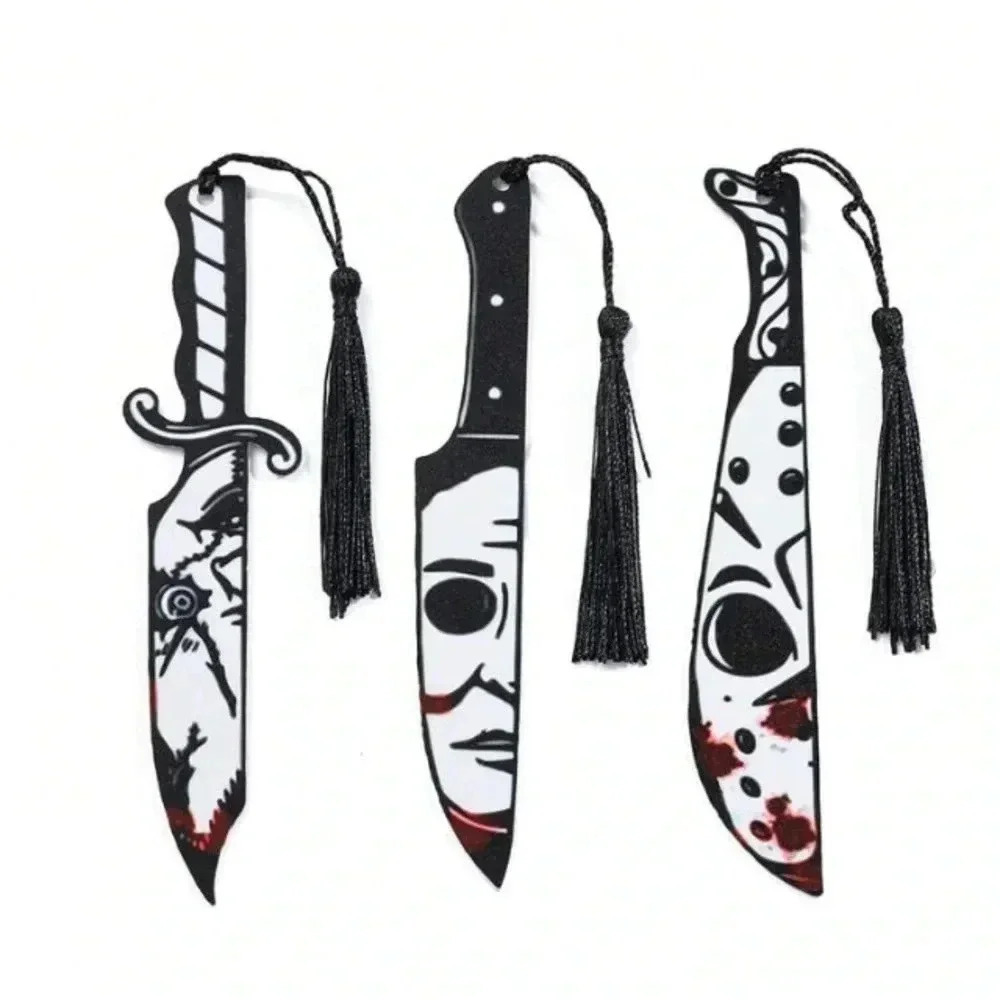 3 pc Chucky Michael Myers Jason horror movie bookmarks with tassel Halloween
